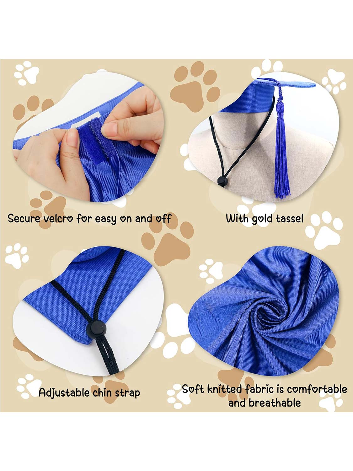 Pet Graduation Black Cap and Gown Costume Set with Gold Tassel - Various Sizes& Colors Available