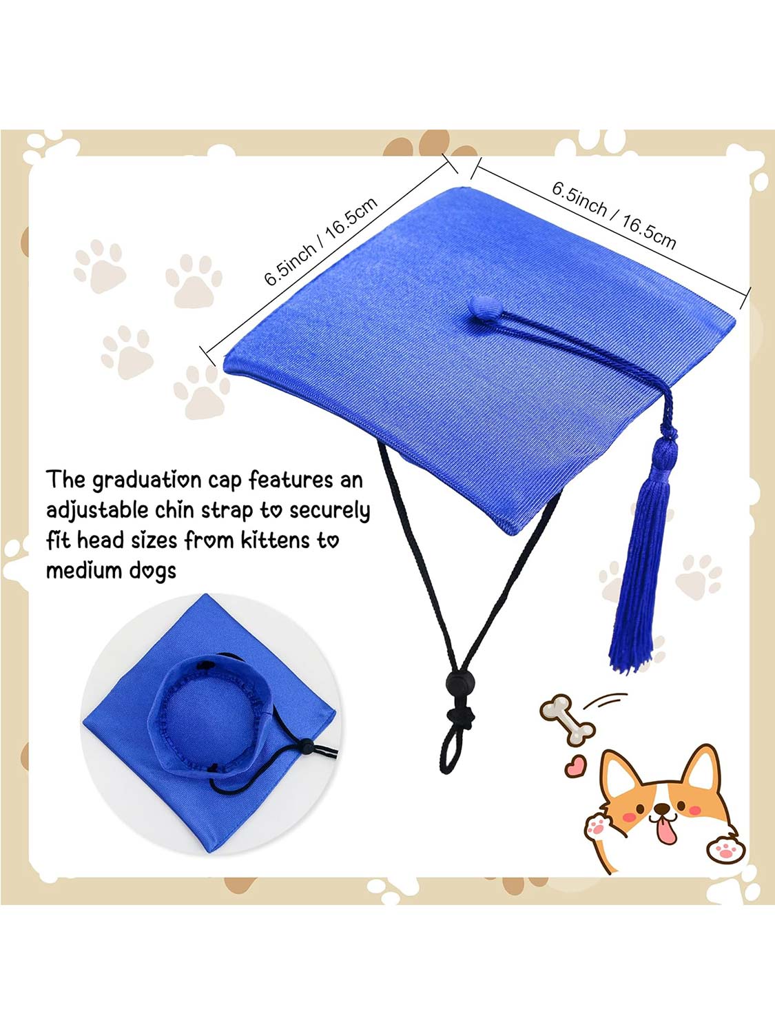 Pet Graduation Black Cap and Gown Costume Set with Gold Tassel - Various Sizes& Colors Available