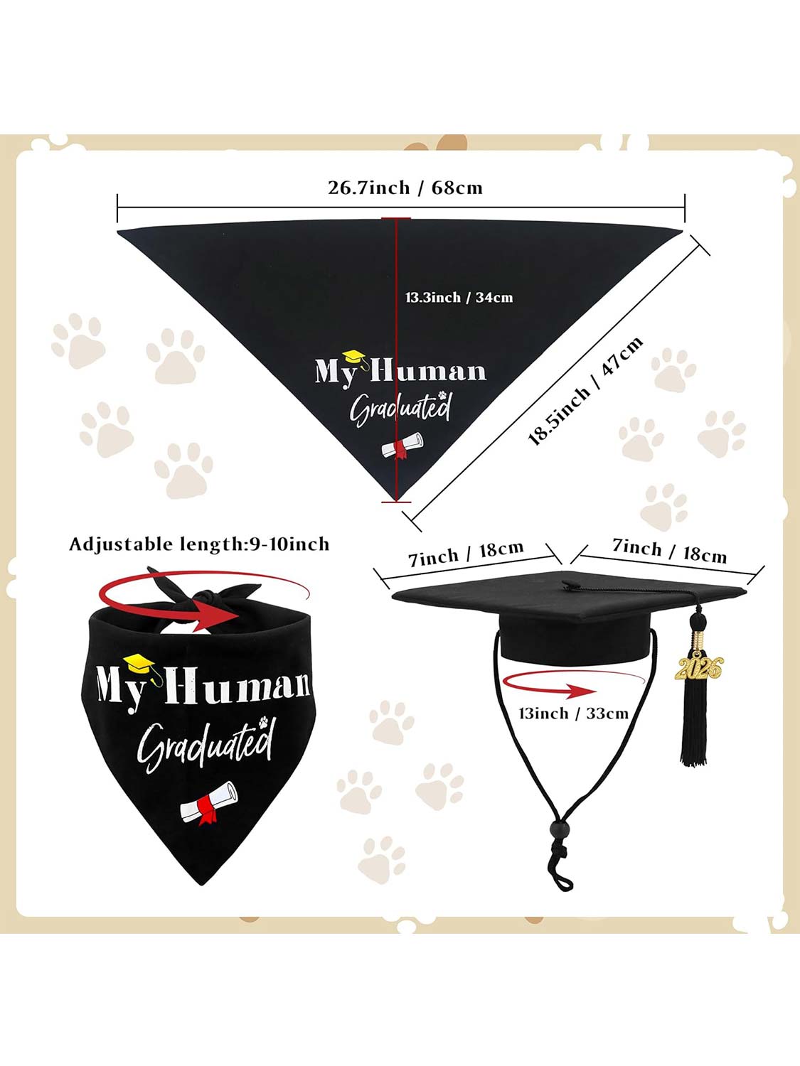 2026 Dog Graduation Cap and Bandana Set with “My Human Graduated” - 2 Colors Available