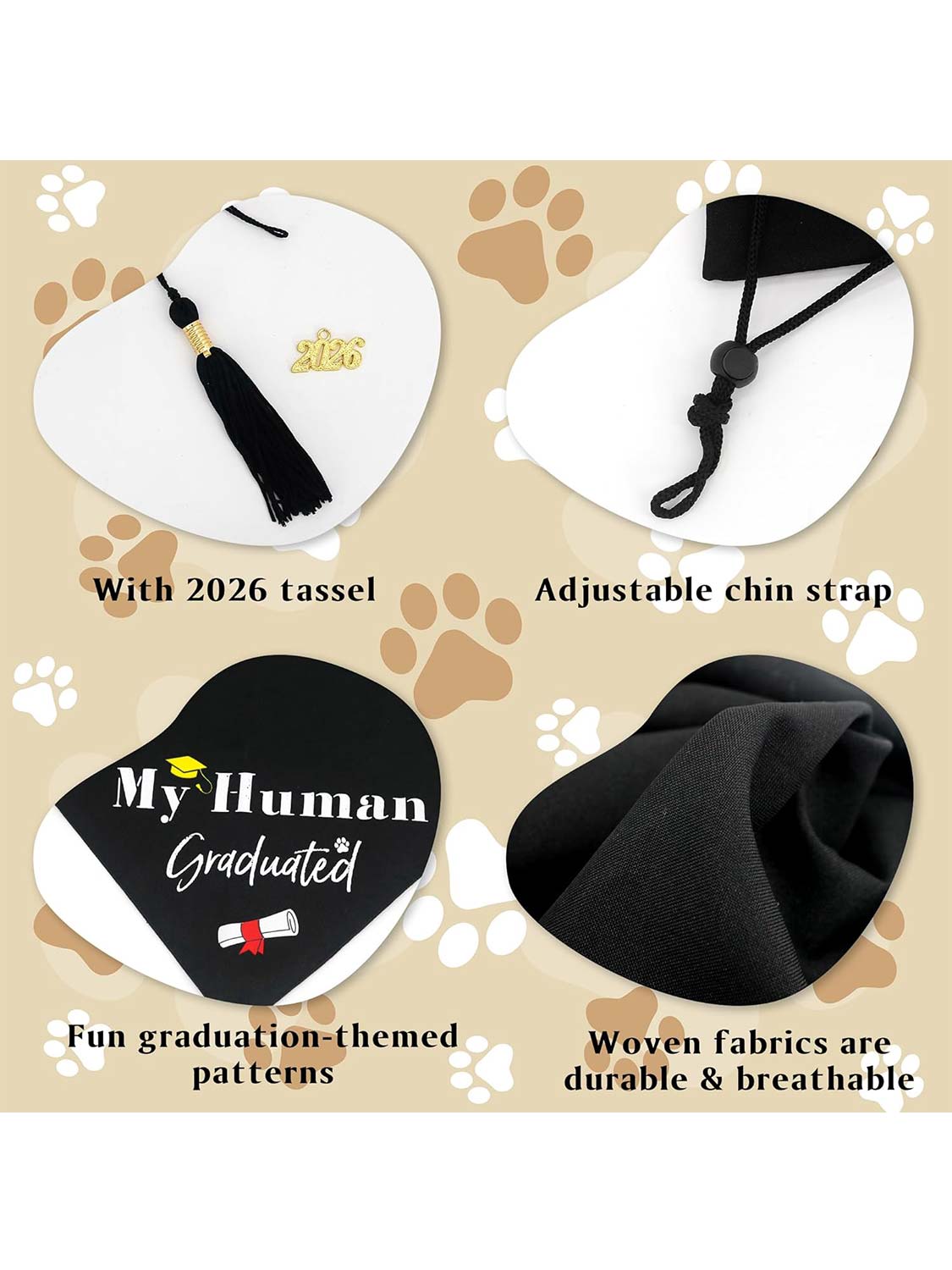 2026 Dog Graduation Cap and Bandana Set with “My Human Graduated” - 2 Colors Available