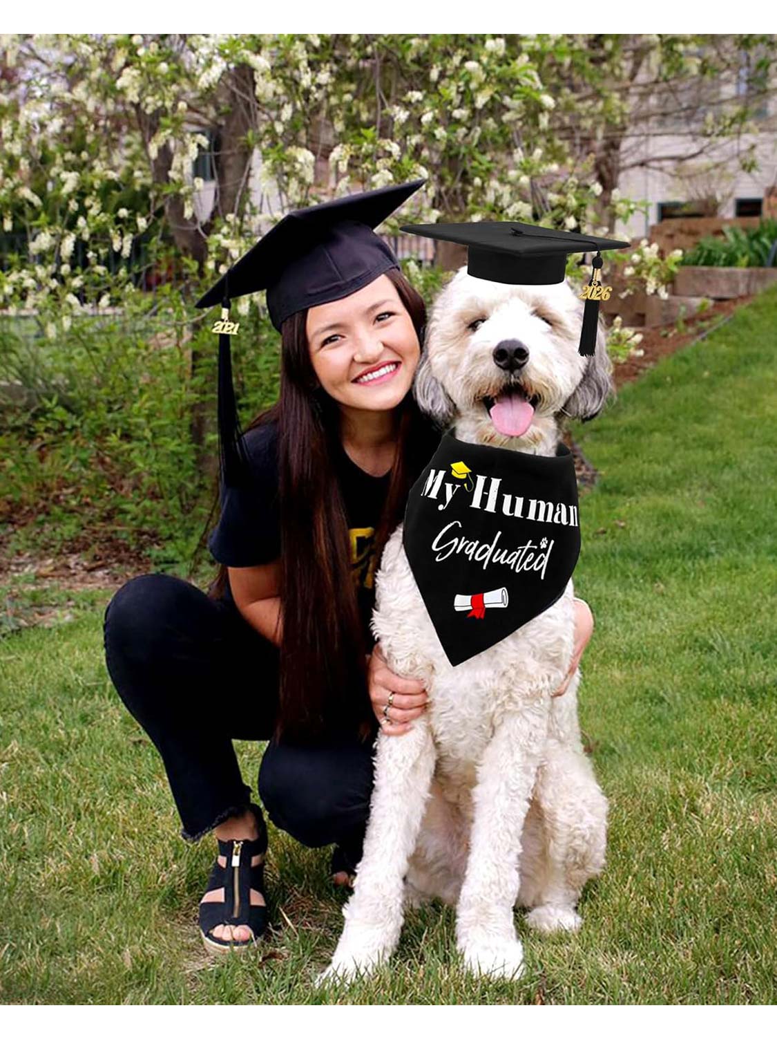 2026 Dog Graduation Cap and Bandana Set with “My Human Graduated” - 2 Colors Available