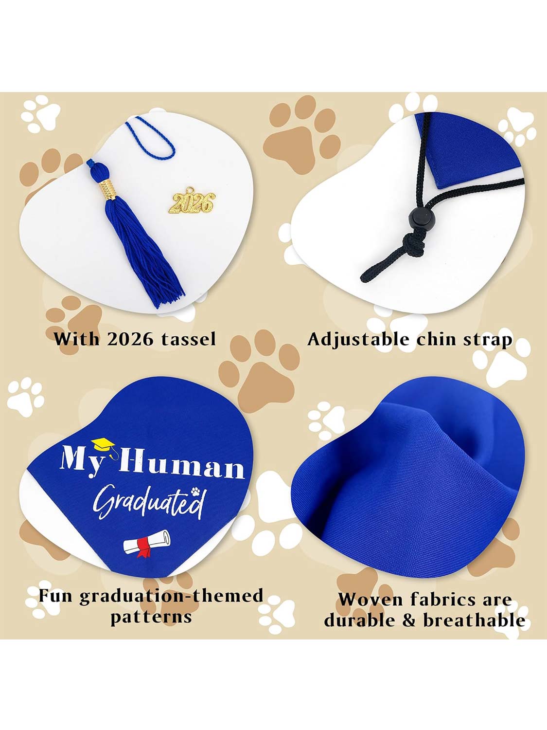 2026 Dog Graduation Cap and Bandana Set with “My Human Graduated” - 2 Colors Available