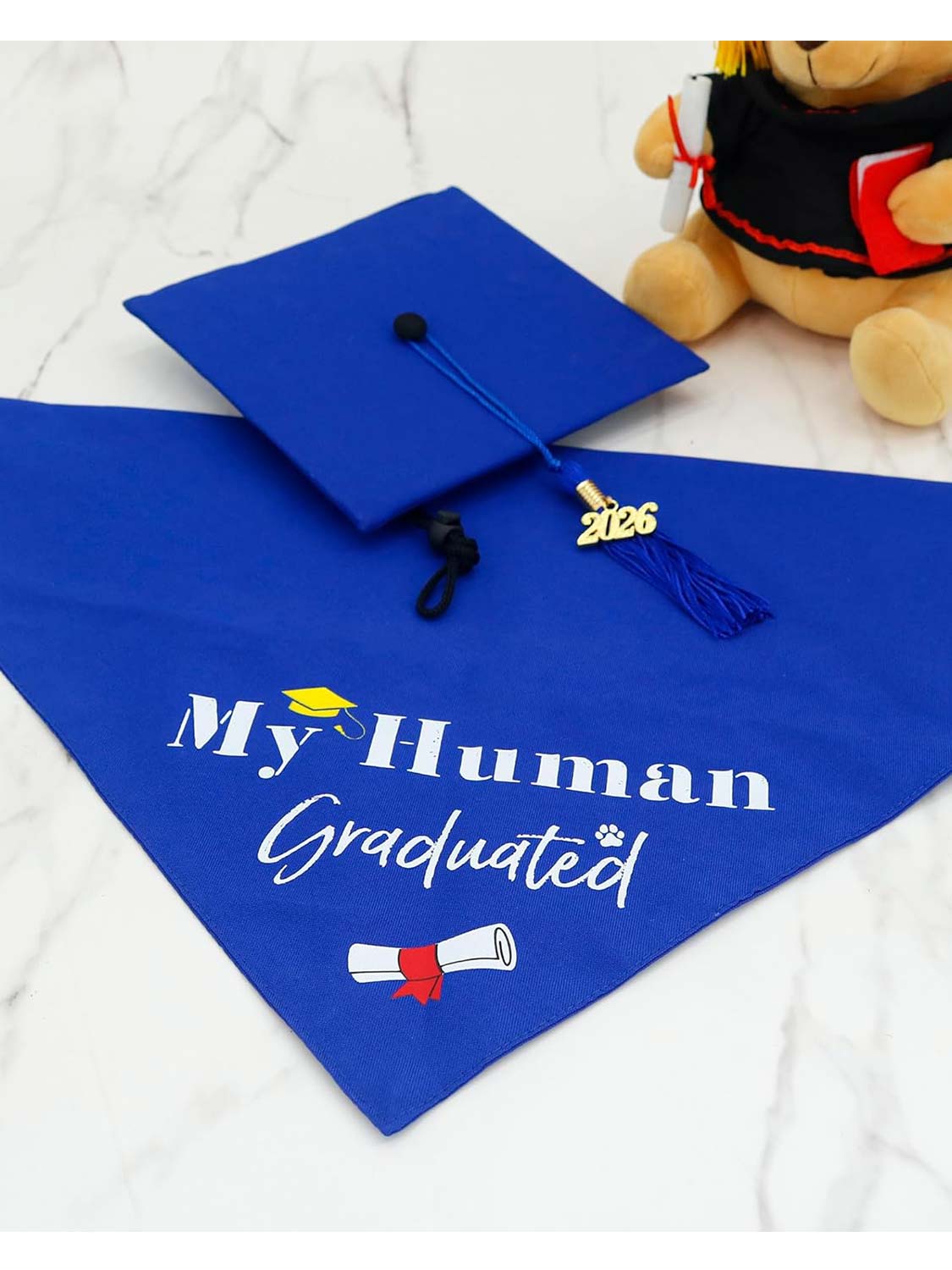 2026 Dog Graduation Cap and Bandana Set with “My Human Graduated” - 2 Colors Available