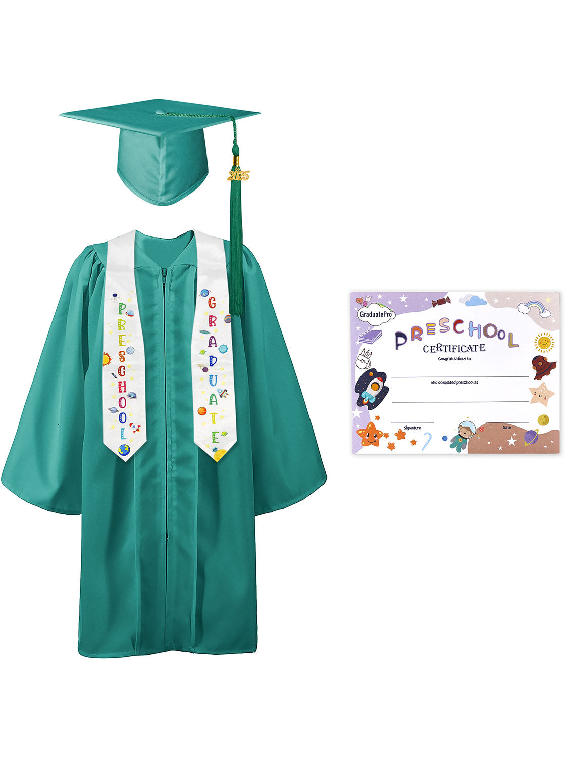 Preschool Graduation Cap and Gown Package with Stole Certificate