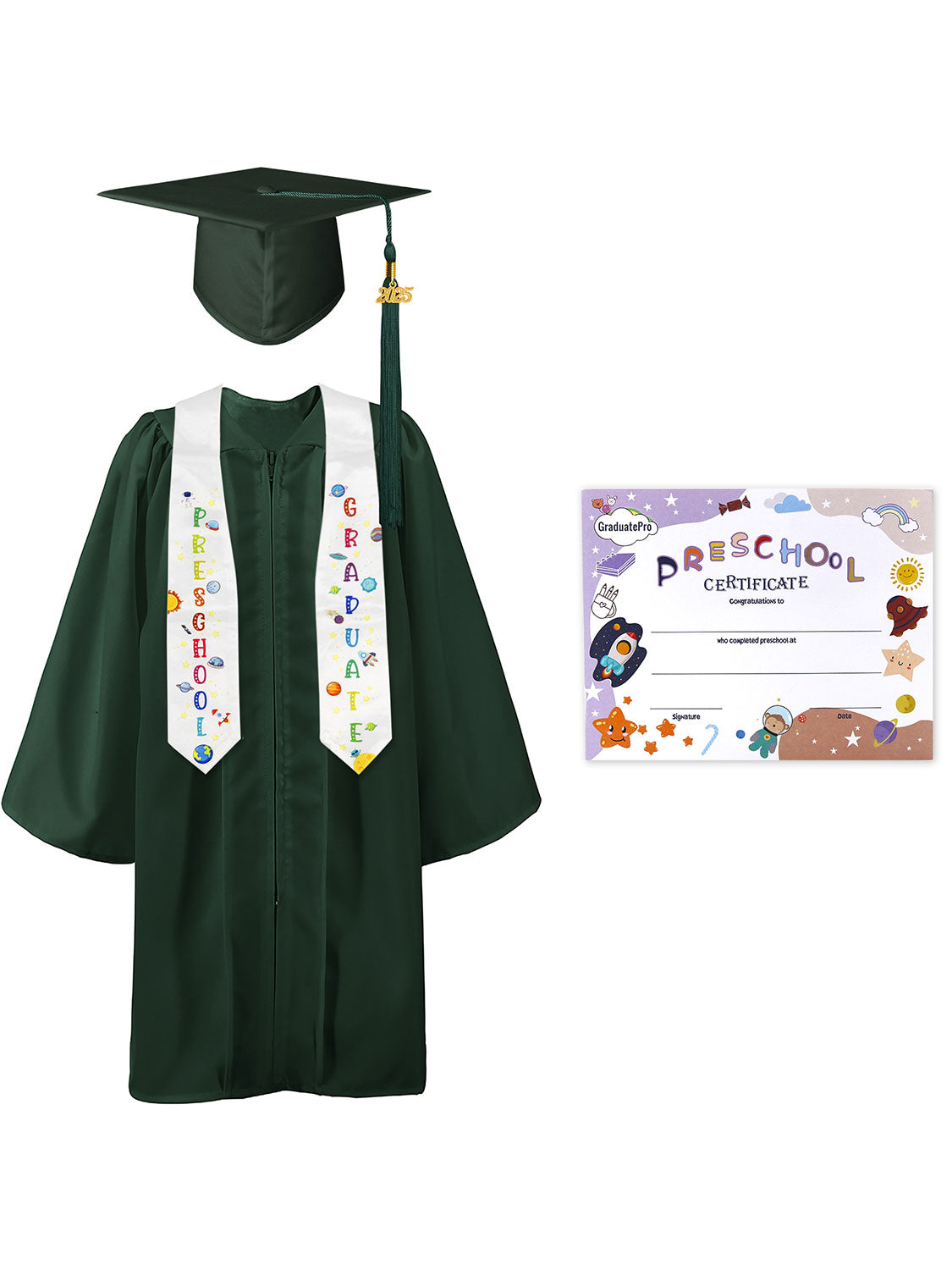 Preschool Graduation Cap and Gown Package with Stole Certificate