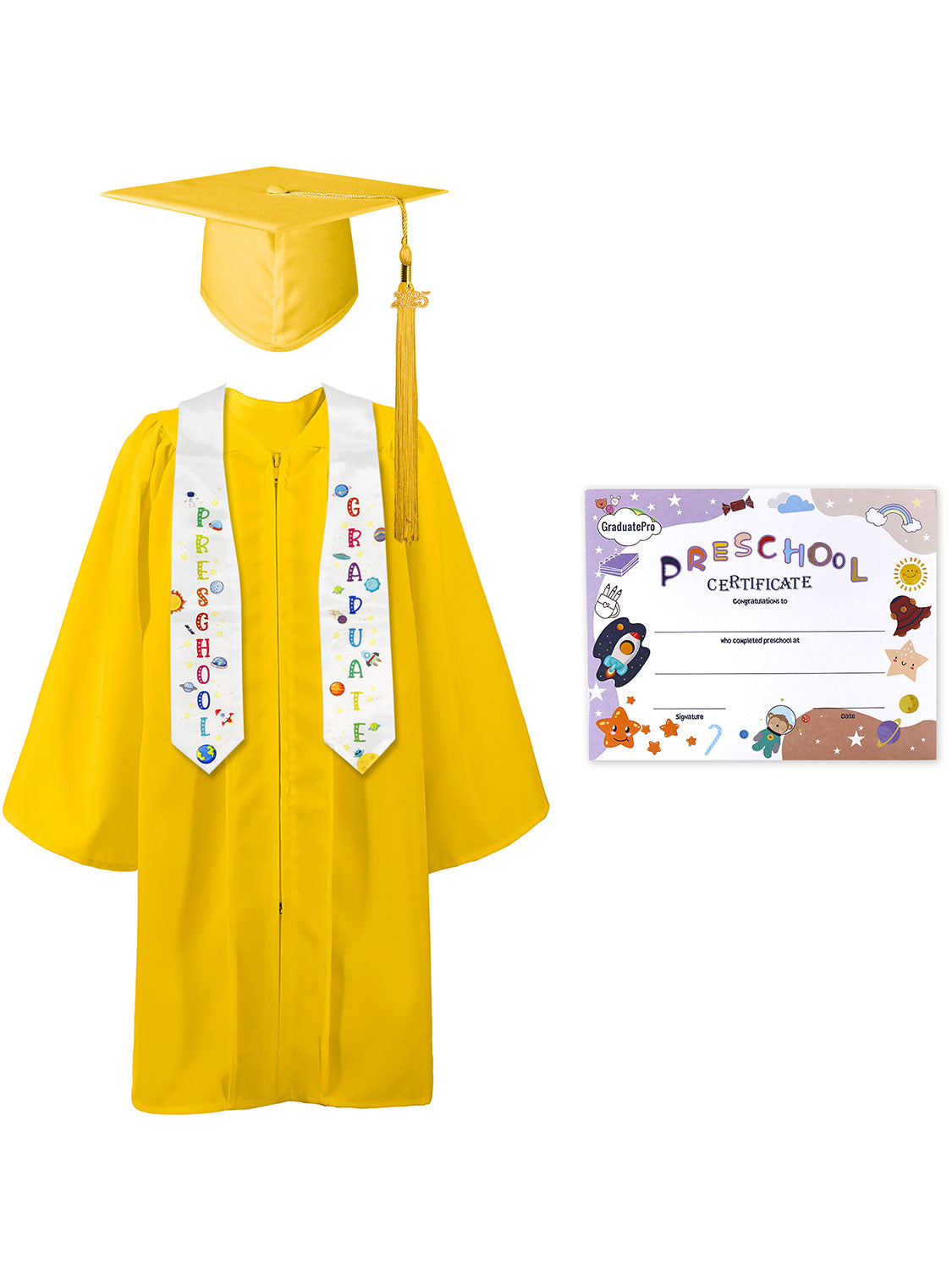 Preschool Graduation Cap and Gown Package with Stole Certificate