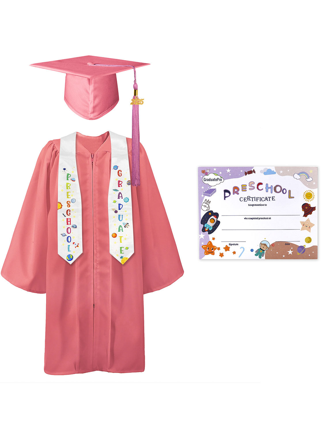 Preschool Graduation Cap and Gown Package with Stole Certificate