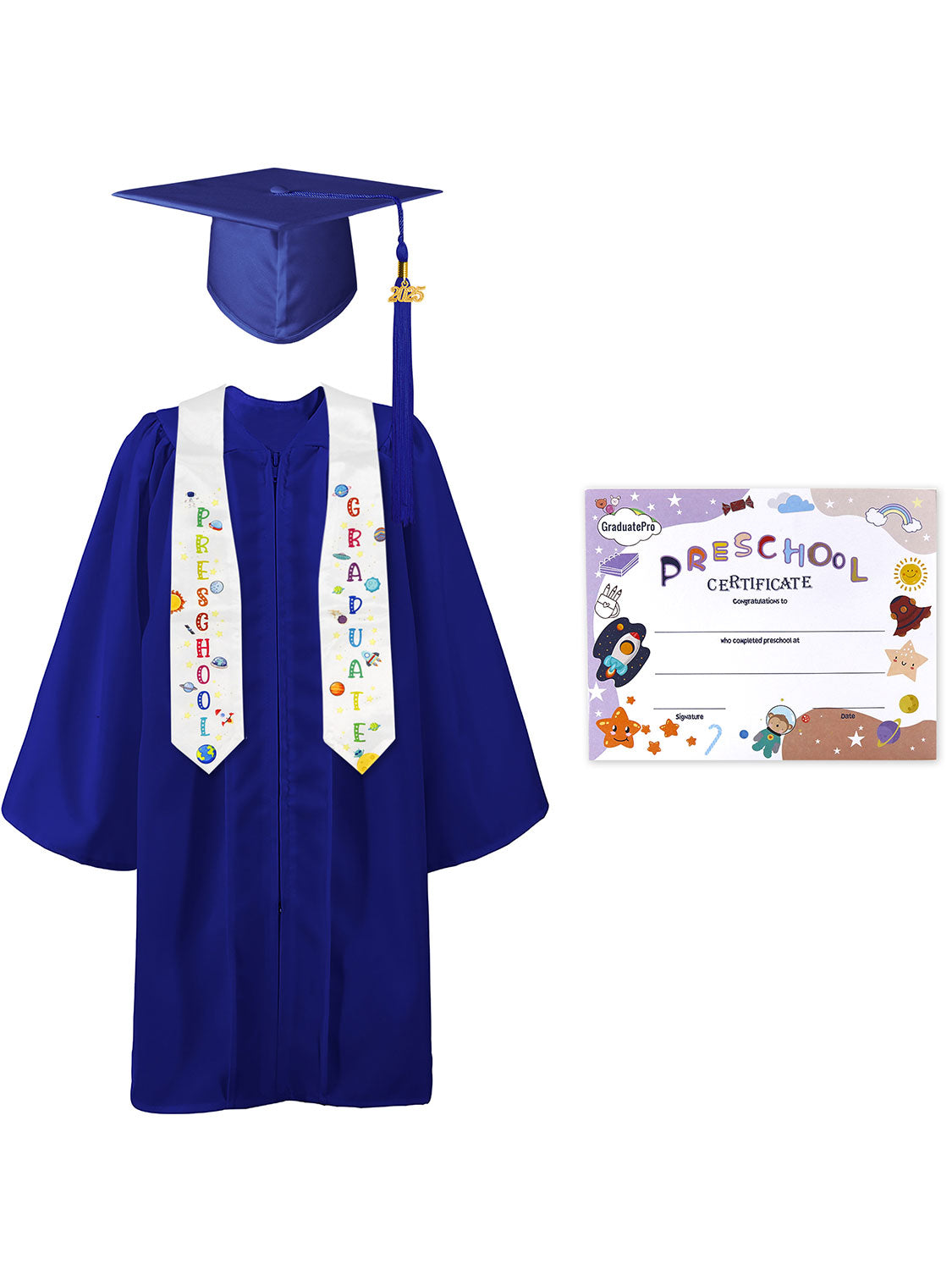 Preschool Graduation Cap and Gown Package with Stole Certificate