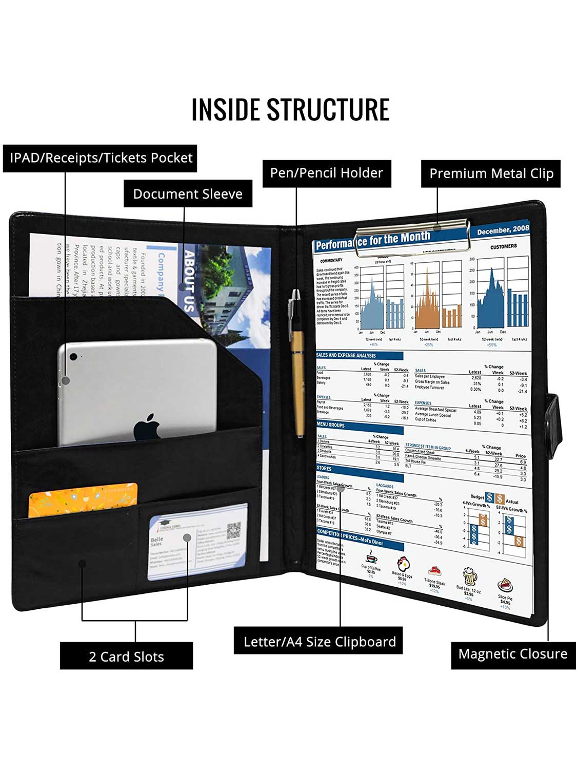 Magnetic Leather Business Padfolio Notebook - 3 Colors Available