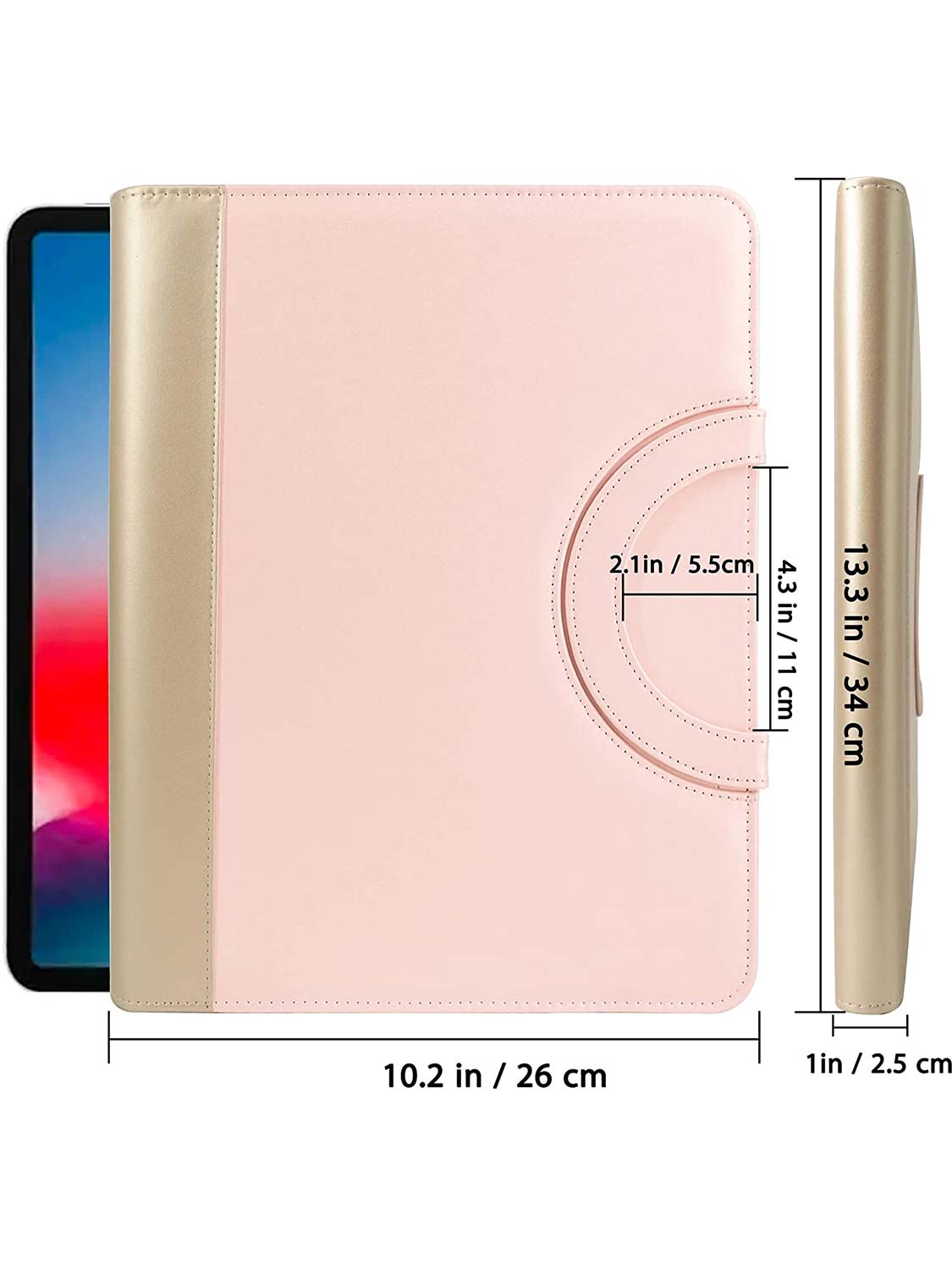 Women Zippered Leather Padfolio Portfolio with Hidden Handle - Pink