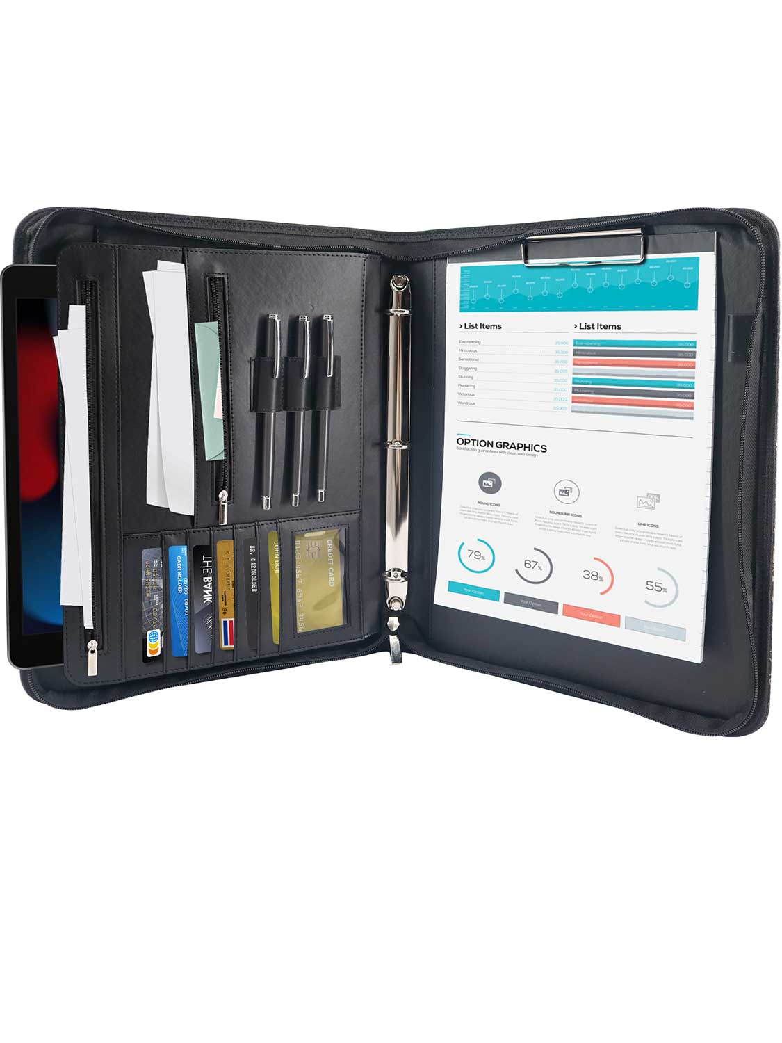 Zippered Marble Leather Business Padfolio Notebook - 2 Colors Availabl
