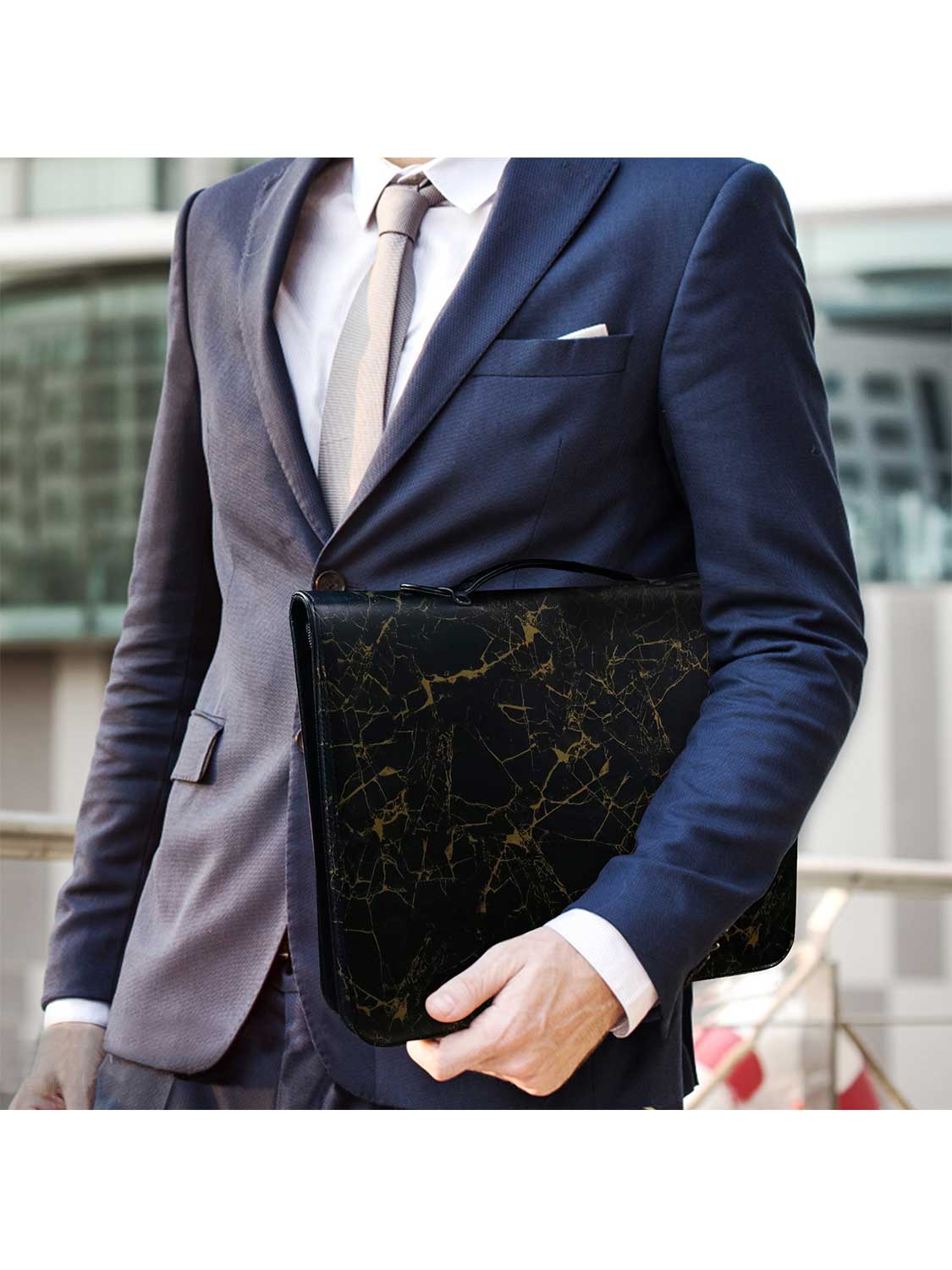 Zippered Marble Leather Business Padfolio Notebook - 2 Colors Available