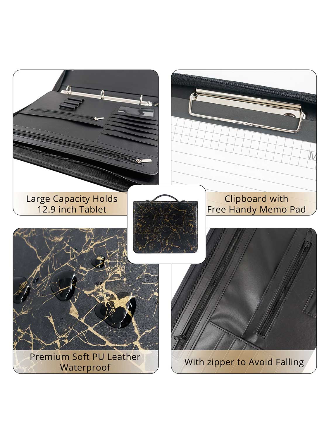 Zippered Marble Leather Business Padfolio Notebook - 2 Colors Available