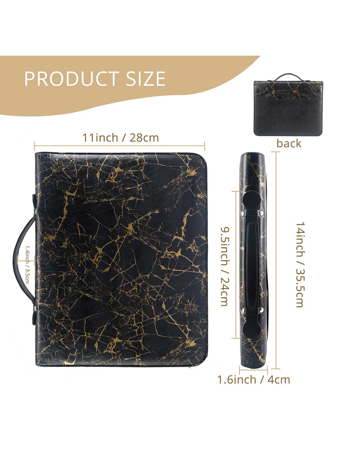 Zippered Marble Leather Business Padfolio Notebook - 2 Colors Available