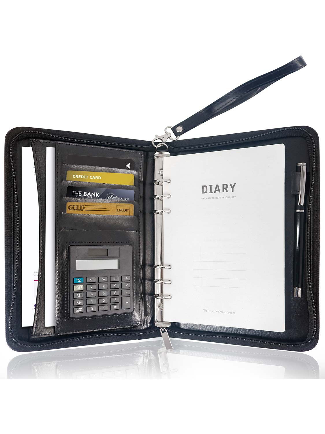 Zippered Leather Business Padfolio Portfolio with A5 Size Binder Paper– 3 Colors Available