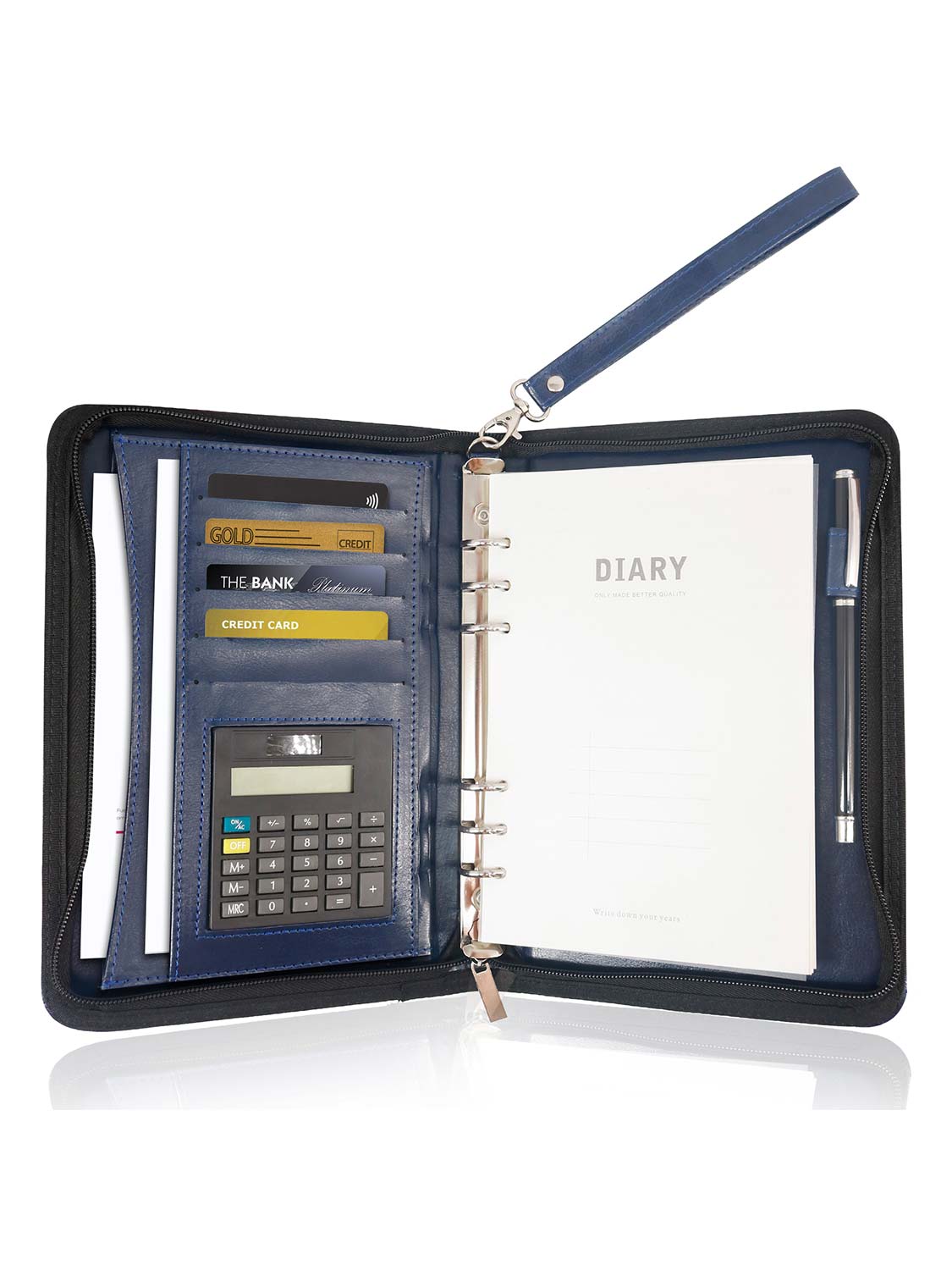 Zippered Leather Business Padfolio Portfolio with A5 Size Binder Paper– 3 Colors Available