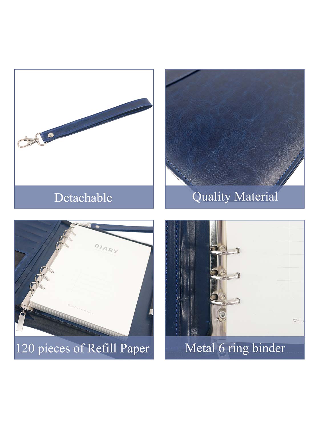 Zippered Leather Business Padfolio Portfolio with A5 Size Binder Paper– 3 Colors Available