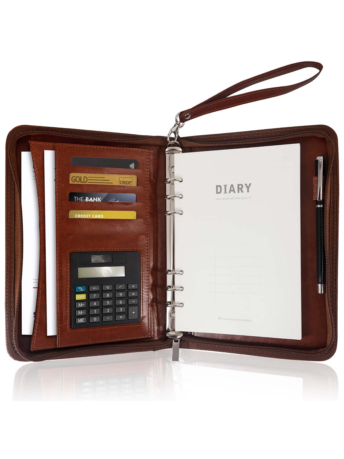 Zippered Leather Business Padfolio Portfolio with A5 Size Binder Paper– 3 Colors Available