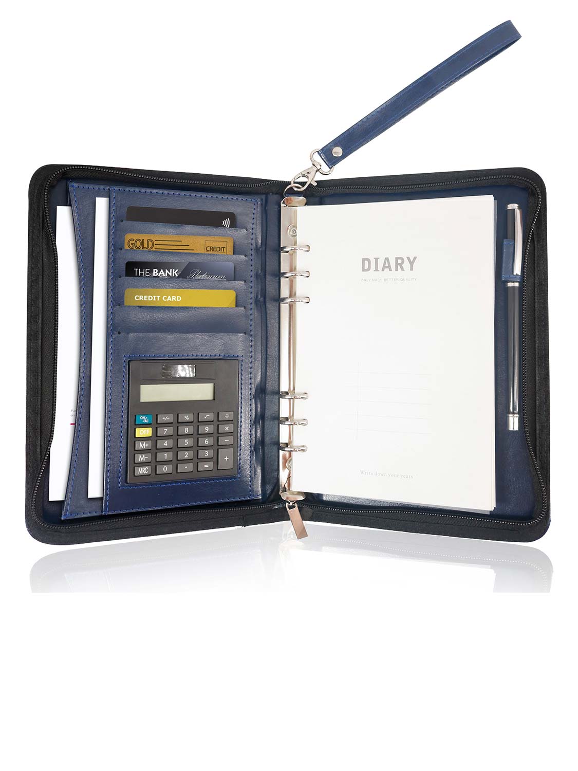 Zippered Leather Business Padfolio Portfolio with A5 Size Binder Paper– 3 Colors Available