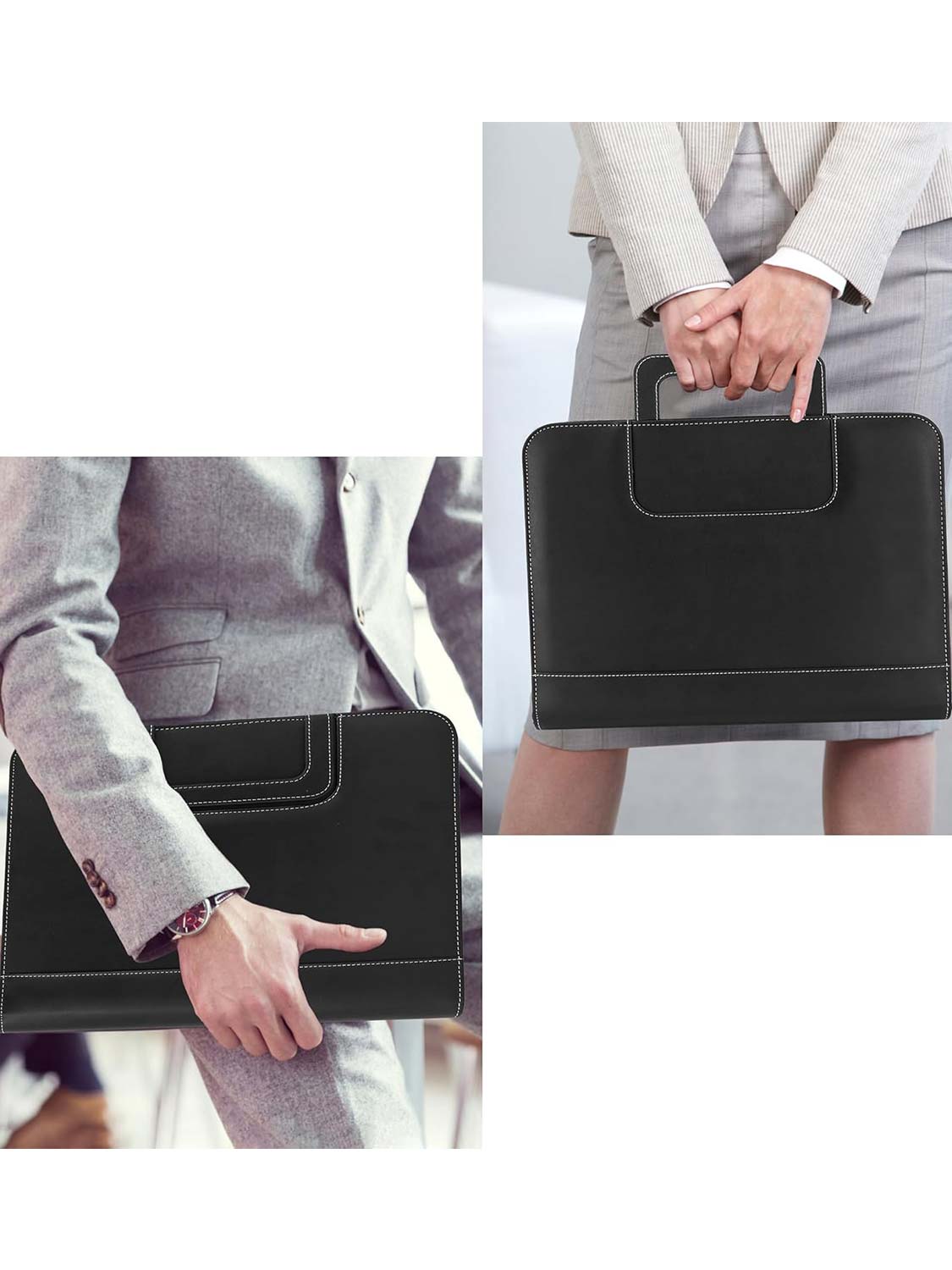 Zippered Faux Leather Portfolio with Handles and Removable Ring Binder