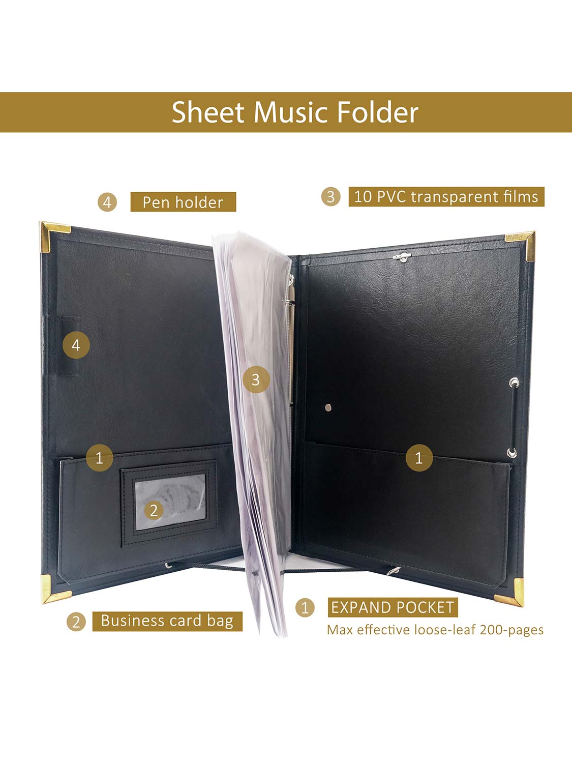 Black PU Leather 3 Rings Binder Music Choir Folder with Hand Strap Black PU Leather 3 Rings Binder Music Choir Folder with Hand Strap
