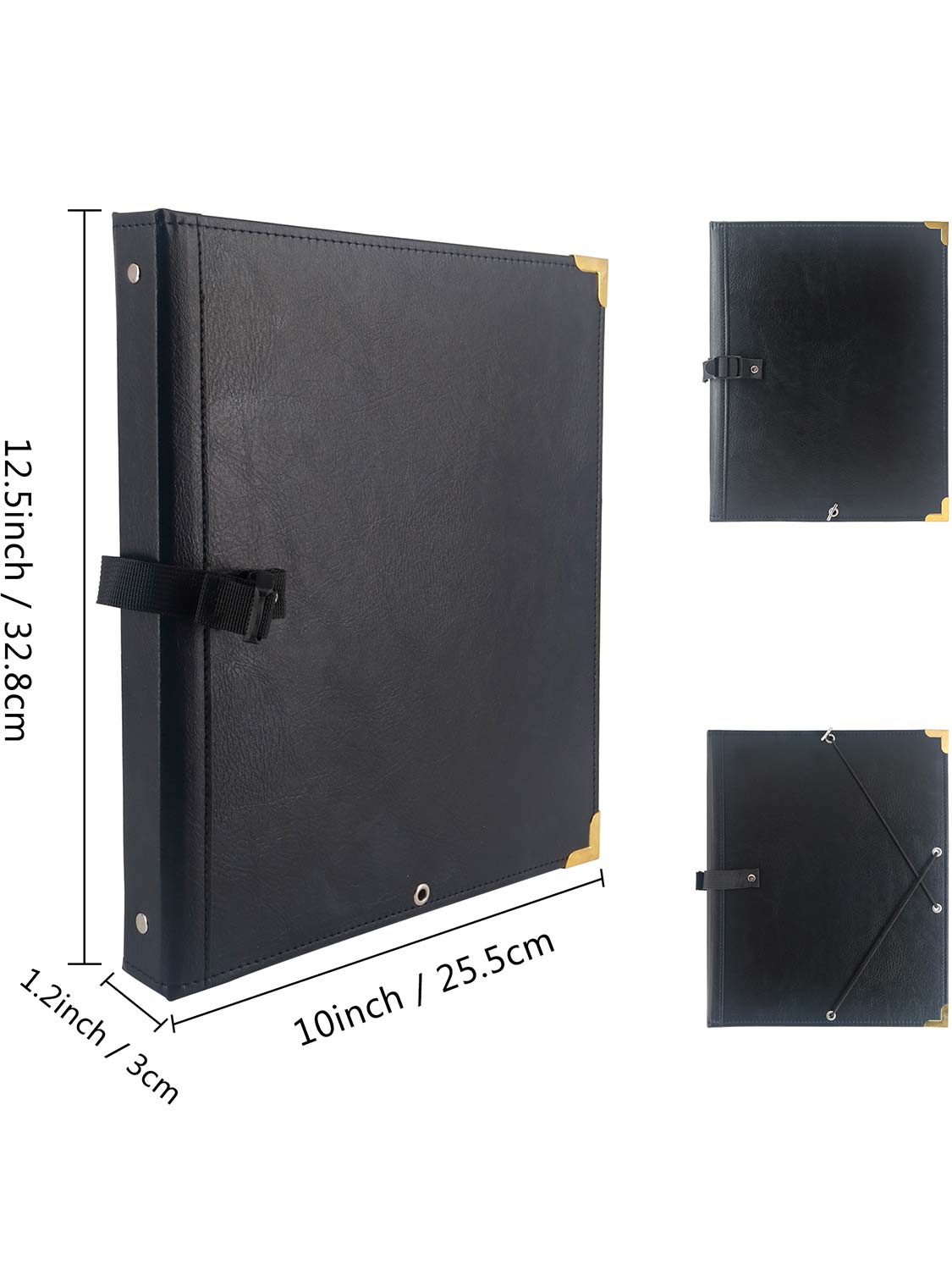 Black PU Leather 3 Rings Binder Music Choir Folder with Hand Strap