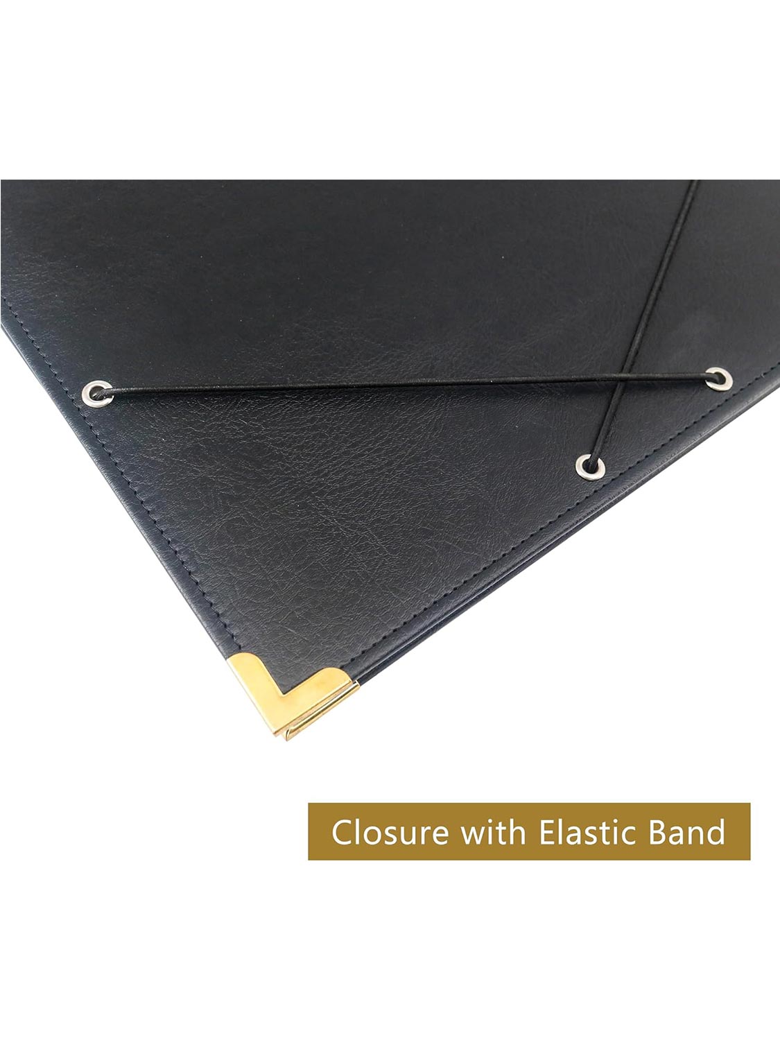 Black PU Leather Elastic Band Music Choir Folder with Hand Strap