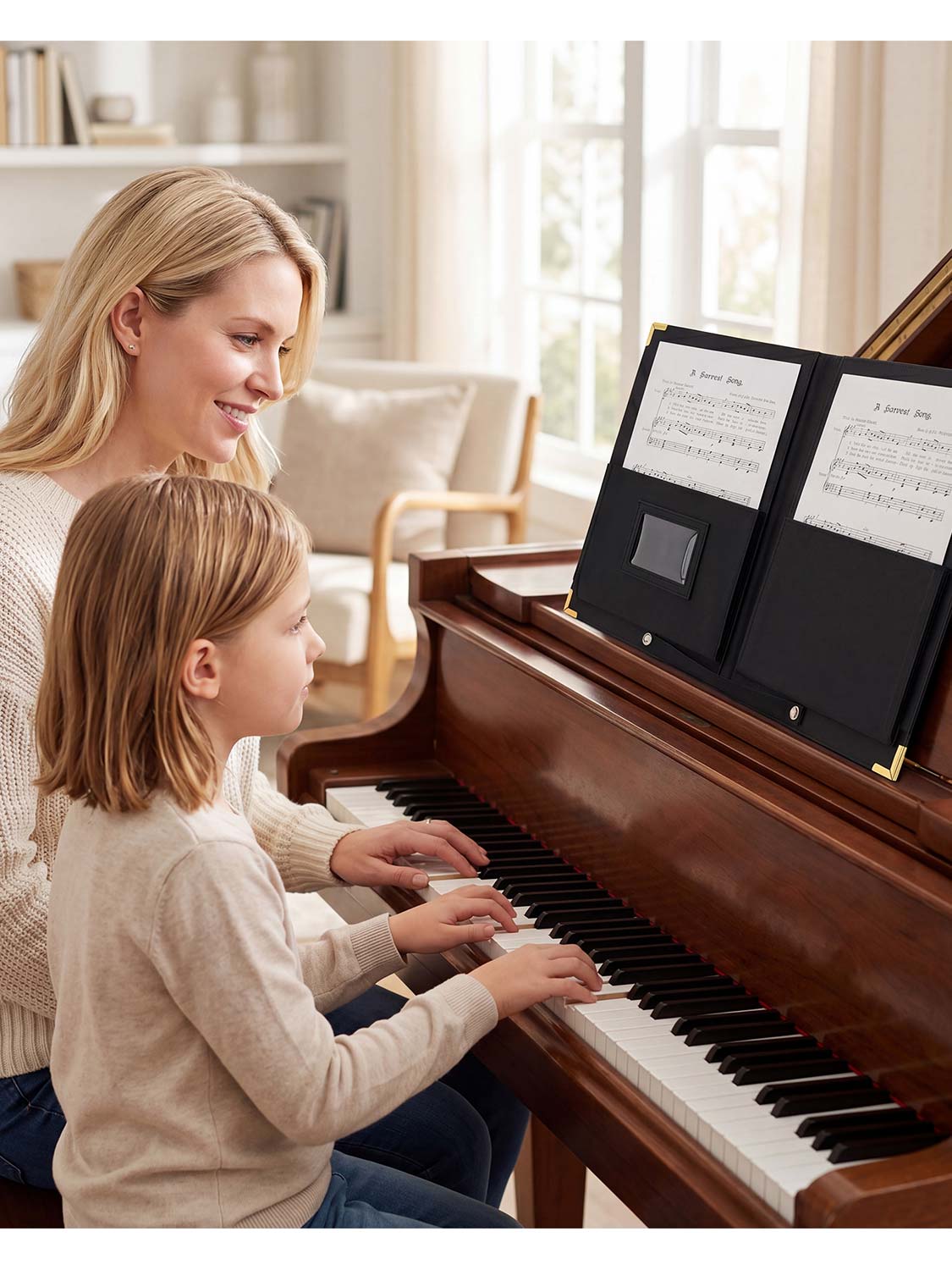 Black Leatherette Deluxe Padded Elastic Band Music Folder with Brass Corners