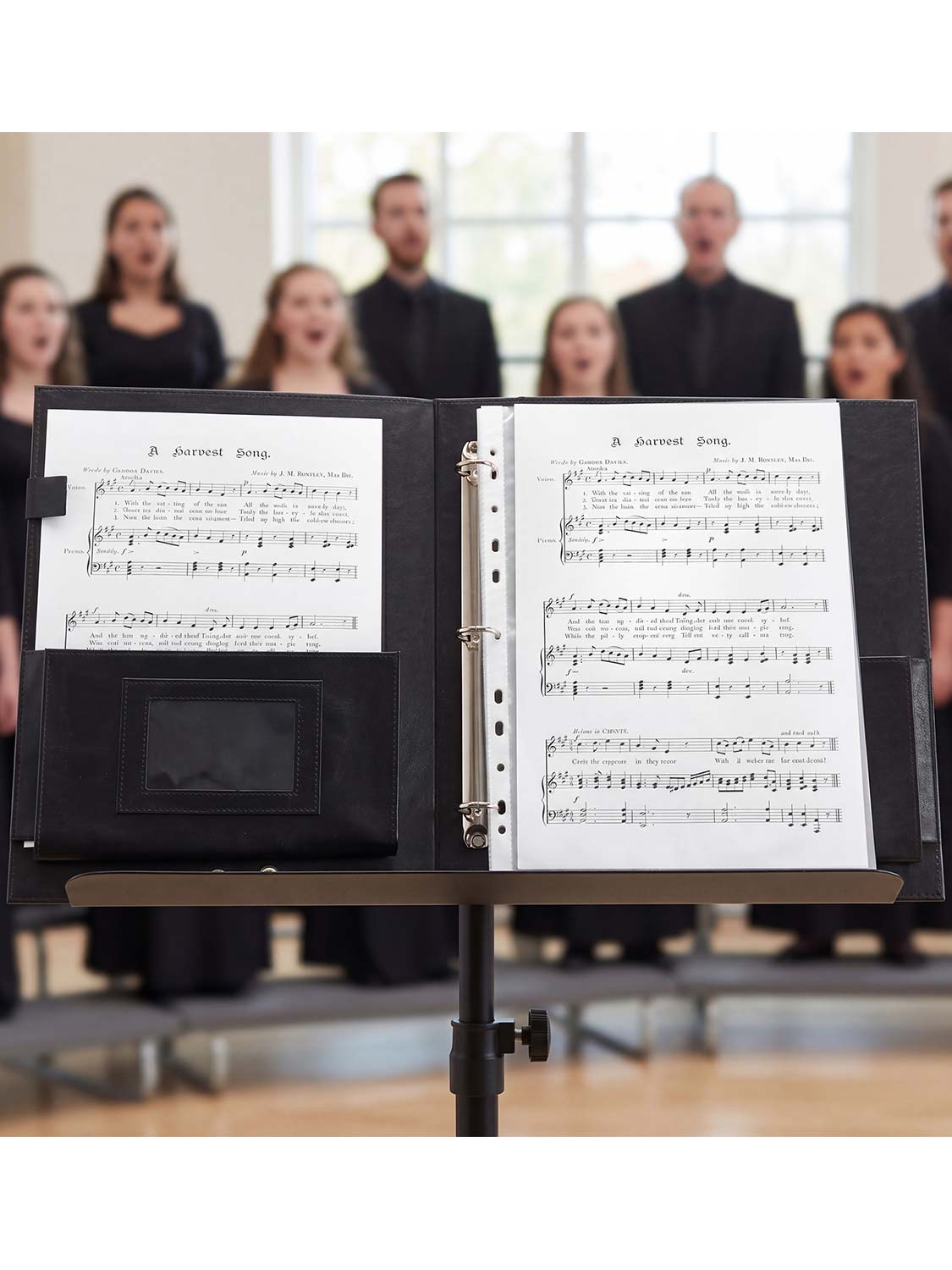 Black Leatherette Large Capacity Elastic Band Sheet Music Folder with Hand Strap 3 Rings Binder
