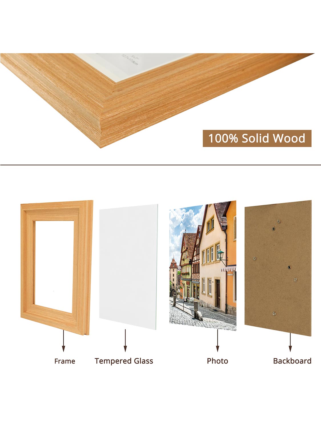 Solid Wood Picture Frame with Real Glass Set of 2 - Various Colors & Sizes Available