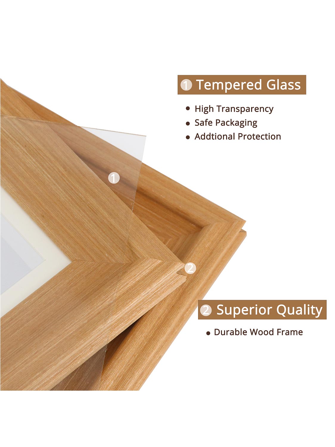 Solid Wood Picture Frame with Real Glass Set of 2 - Various Colors & Sizes Available