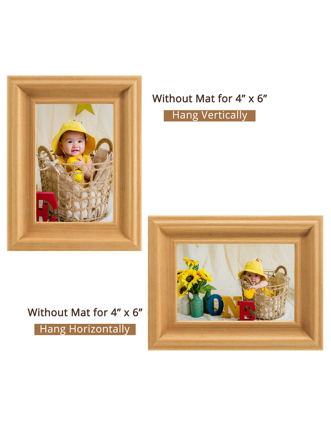 Solid Wood Picture Frame with Real Glass Set of 2 - Various Colors & Sizes Available