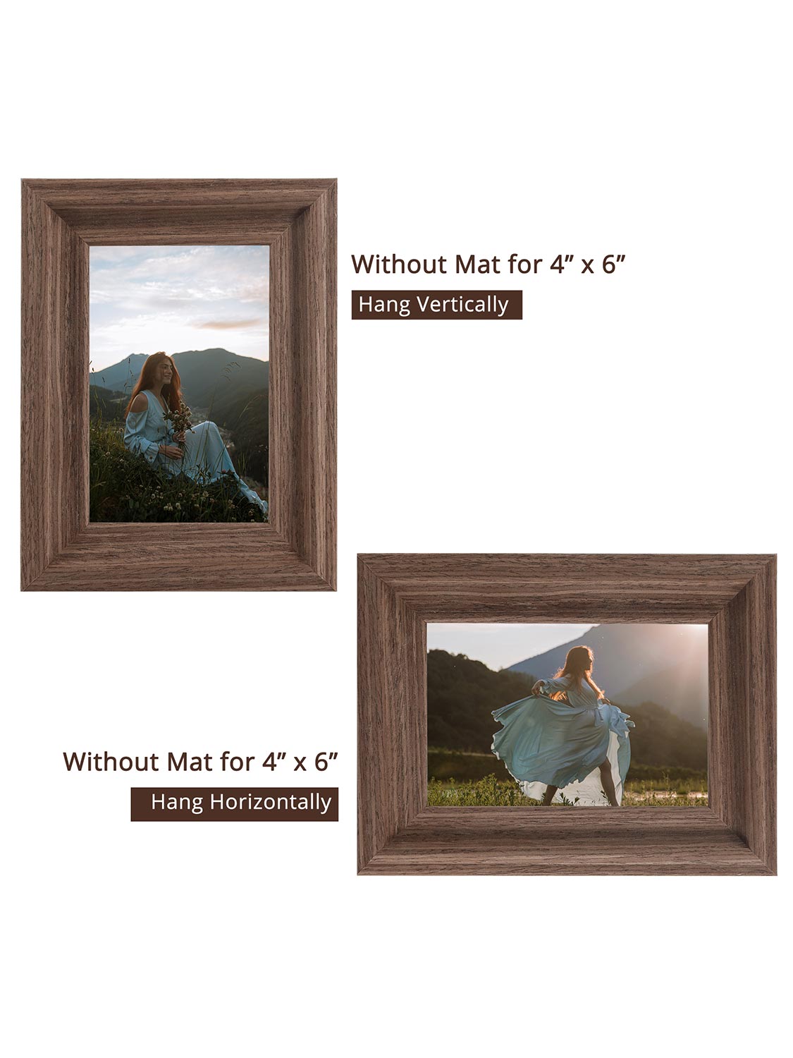 Solid Wood Picture Frame with Real Glass Set of 2 - Various Colors & Sizes Available