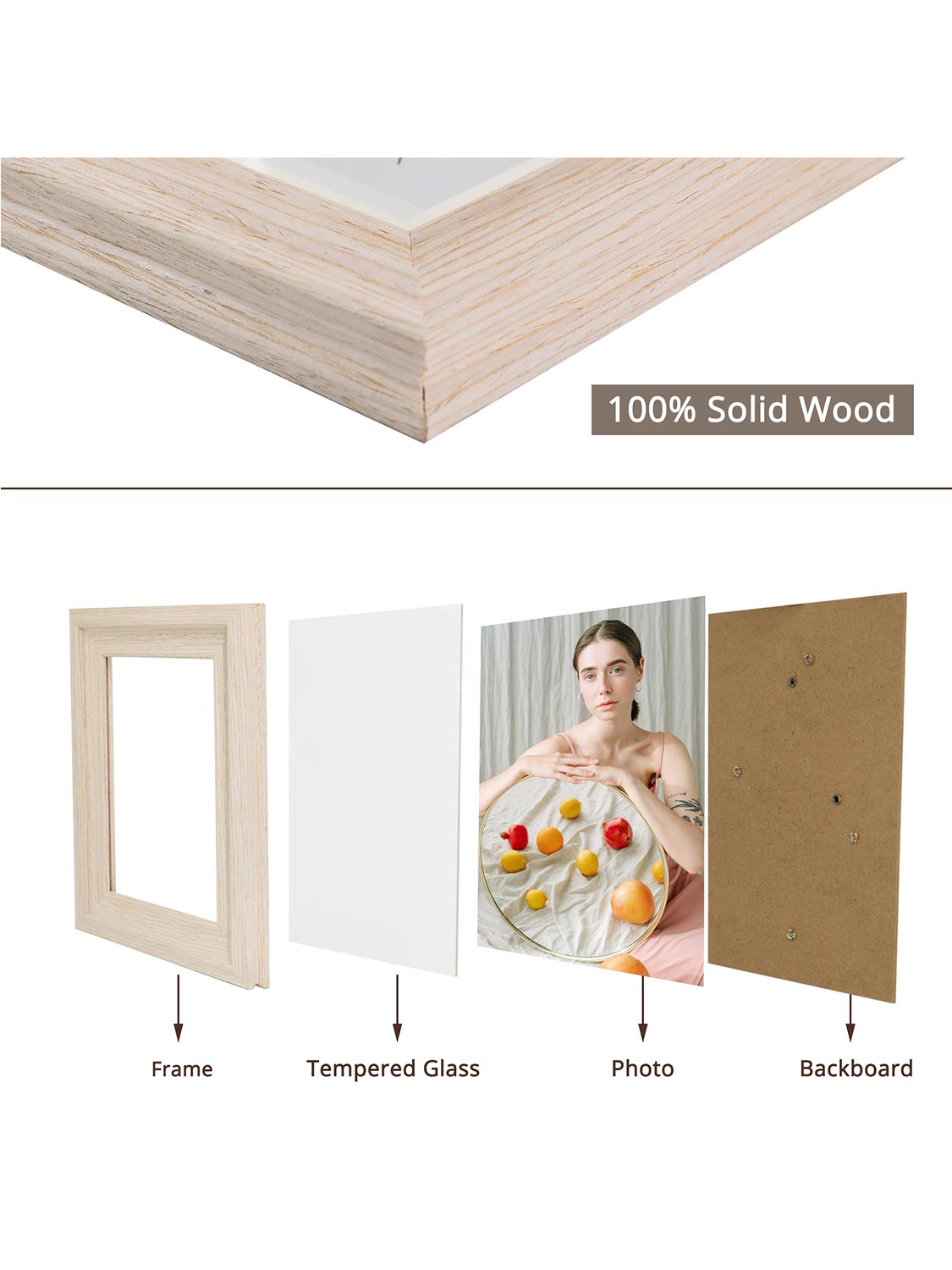 Solid Wood Picture Frame with Real Glass Set of 2 - Various Colors & Sizes Available