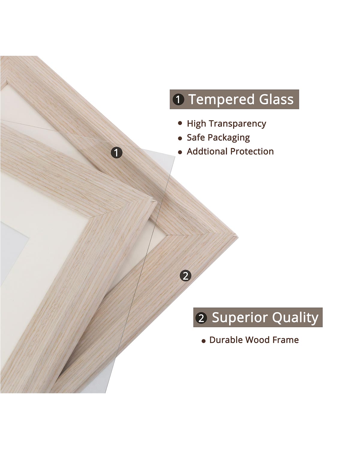 Solid Wood Picture Frame with Real Glass Set of 2 - Various Colors & Sizes Available