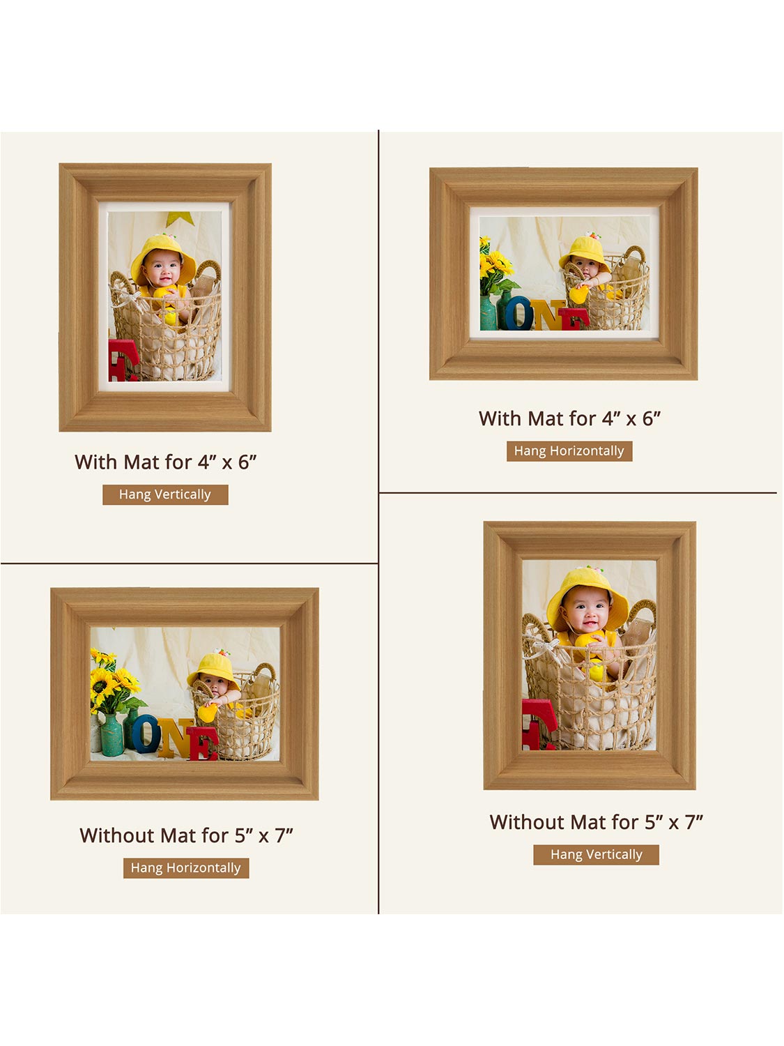 Solid Wood Picture Frame with Real Glass Set of 2 - Various Colors & Sizes Available