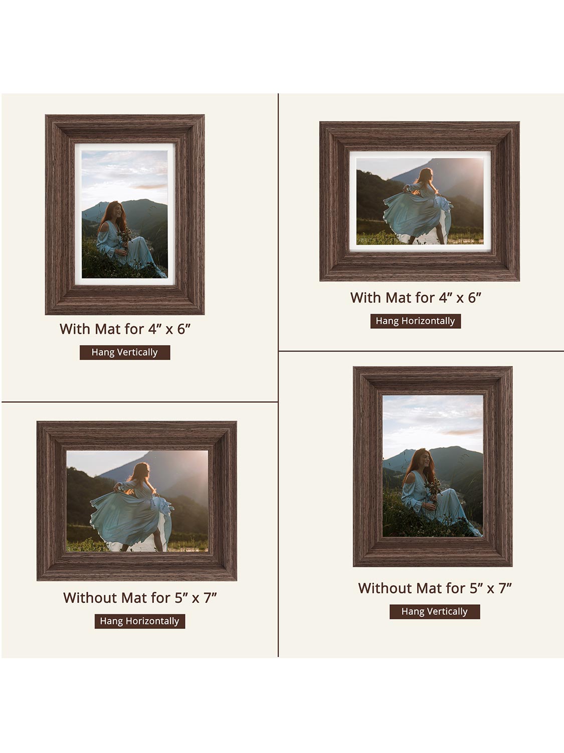 Solid Wood Picture Frame with Real Glass Set of 2 - Various Colors & Sizes Available