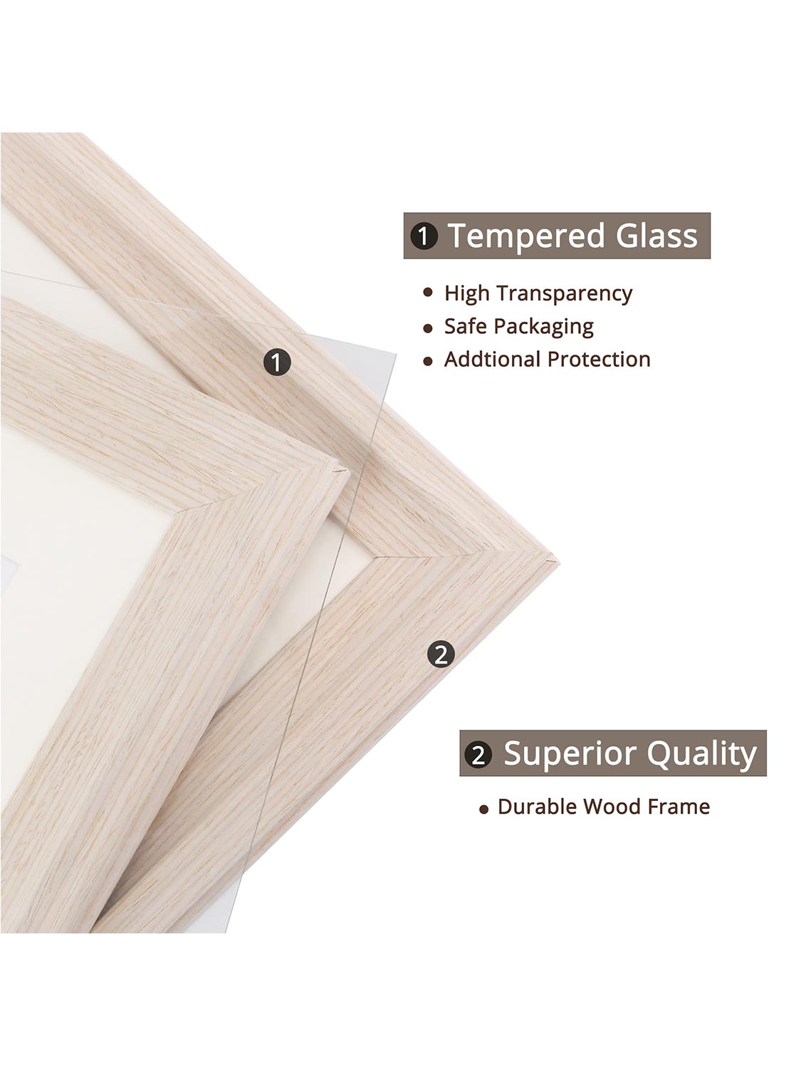 Solid Wood Picture Frame with Real Glass Set of 2 - Various Colors & Sizes Available