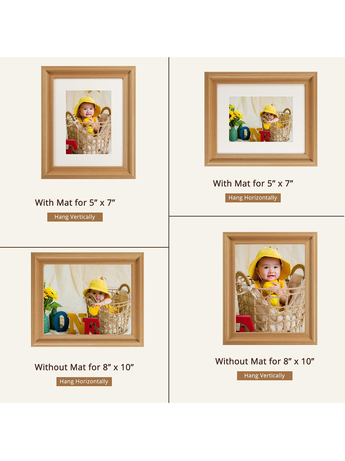 Solid Wood Picture Frame with Real Glass Set of 2 - Various Colors & Sizes Available