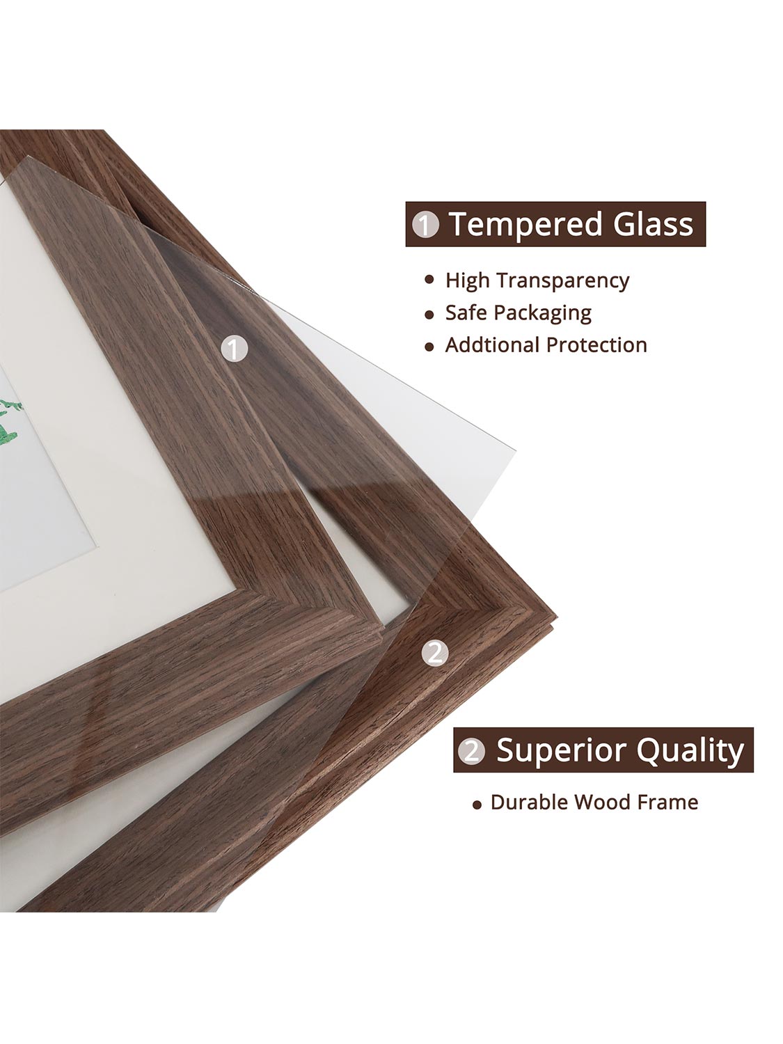 Solid Wood Picture Frame with Real Glass Set of 2 - Various Colors & Sizes Available