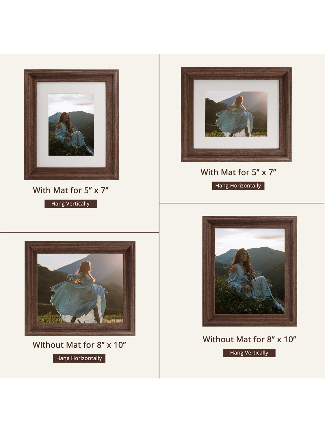 Solid Wood Picture Frame with Real Glass Set of 2 - Various Colors & Sizes Available