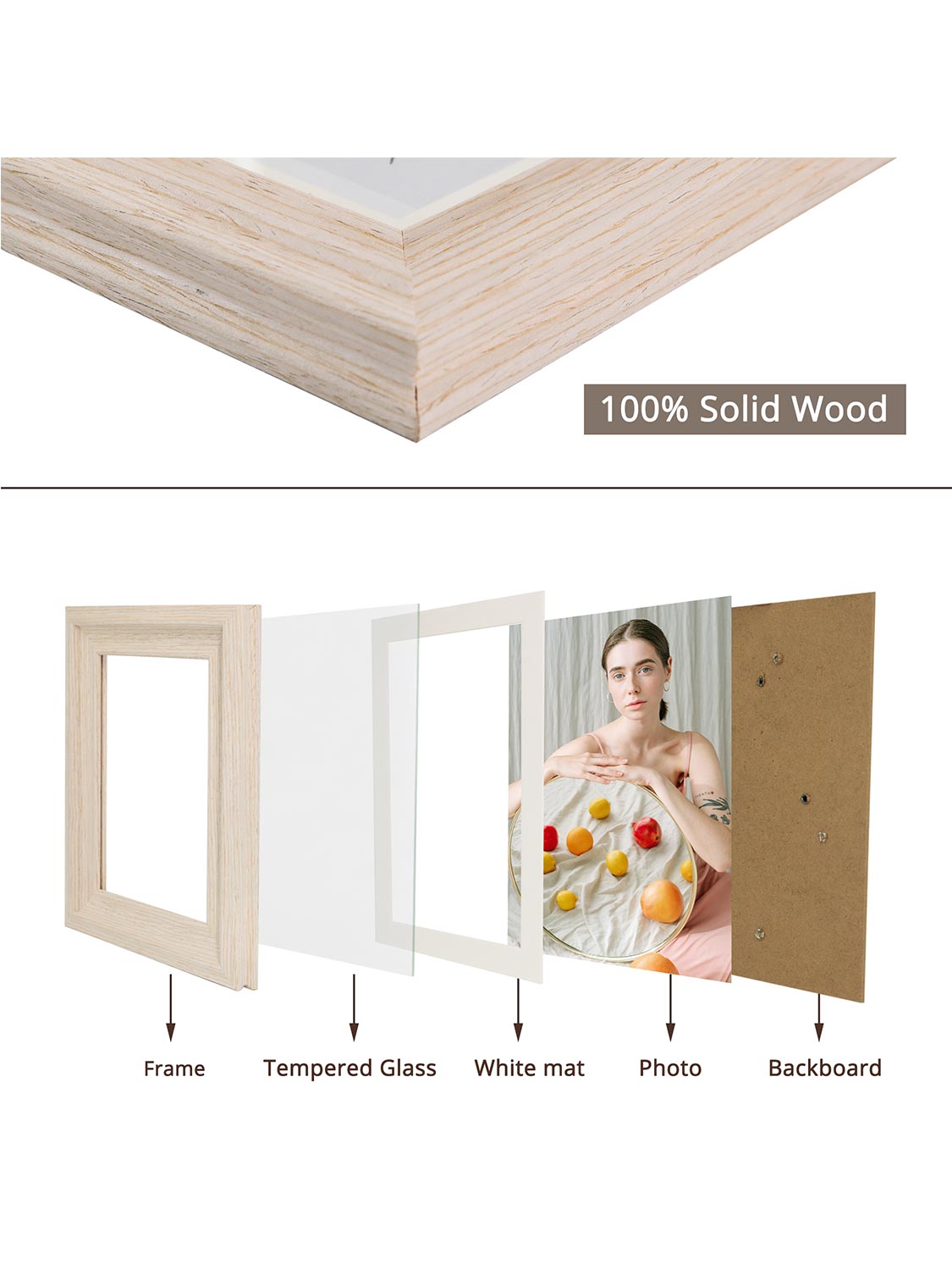 Solid Wood Picture Frame with Real Glass Set of 2 - Various Colors & Sizes Available