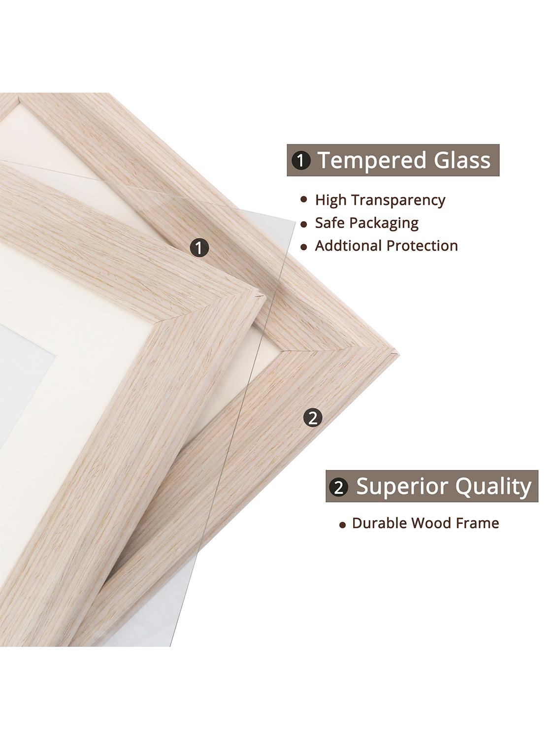 Solid Wood Picture Frame with Real Glass Set of 2 - Various Colors & Sizes Available