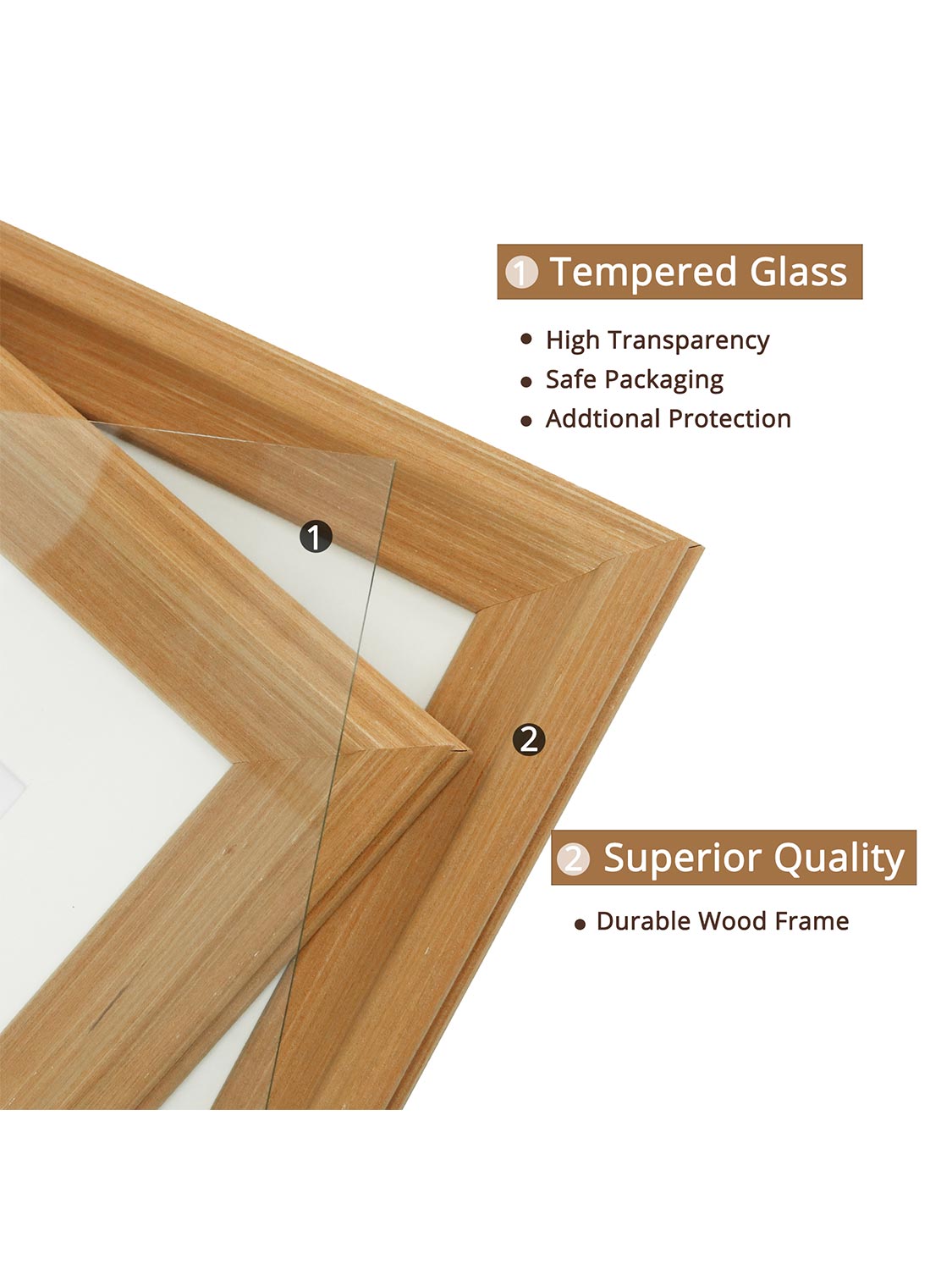 Solid Wood Picture Frame with Real Glass Set of 2 - Various Colors & Sizes Available