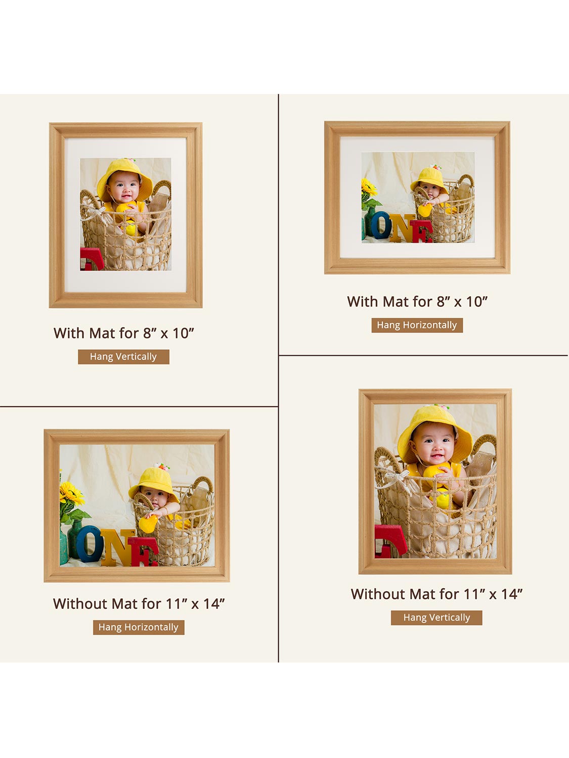 Solid Wood Picture Frame with Real Glass Set of 2 - Various Colors & Sizes Available