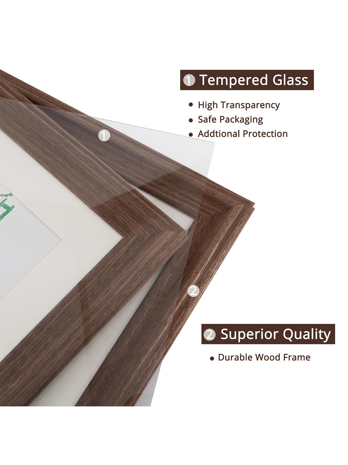 Solid Wood Picture Frame with Real Glass Set of 2 - Various Colors & Sizes Available