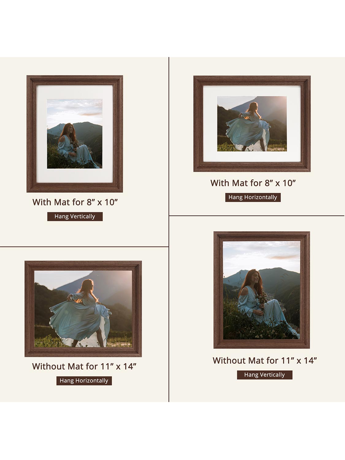 Solid Wood Picture Frame with Real Glass Set of 2 - Various Colors & Sizes Available