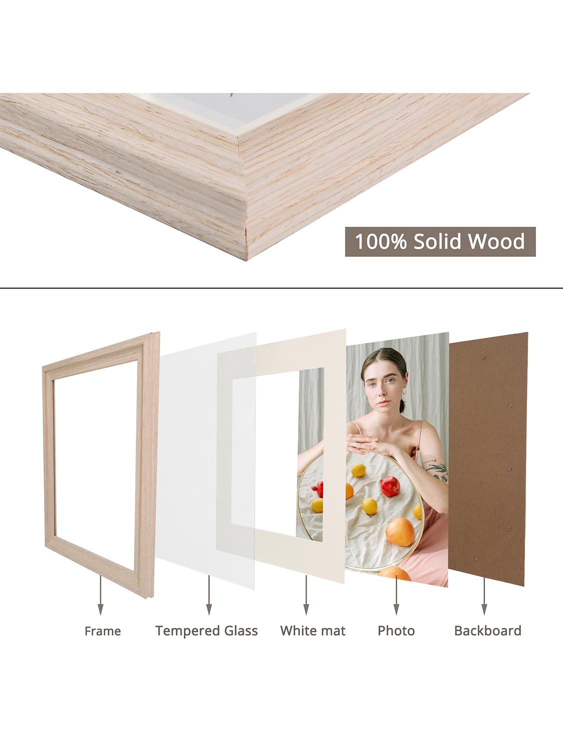 Solid Wood Picture Frame with Real Glass Set of 2 - Various Colors & Sizes Available