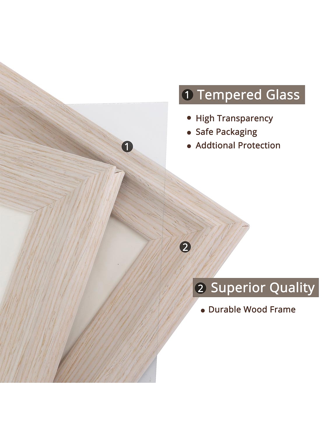 Solid Wood Picture Frame with Real Glass Set of 2 - Various Colors & Sizes Available