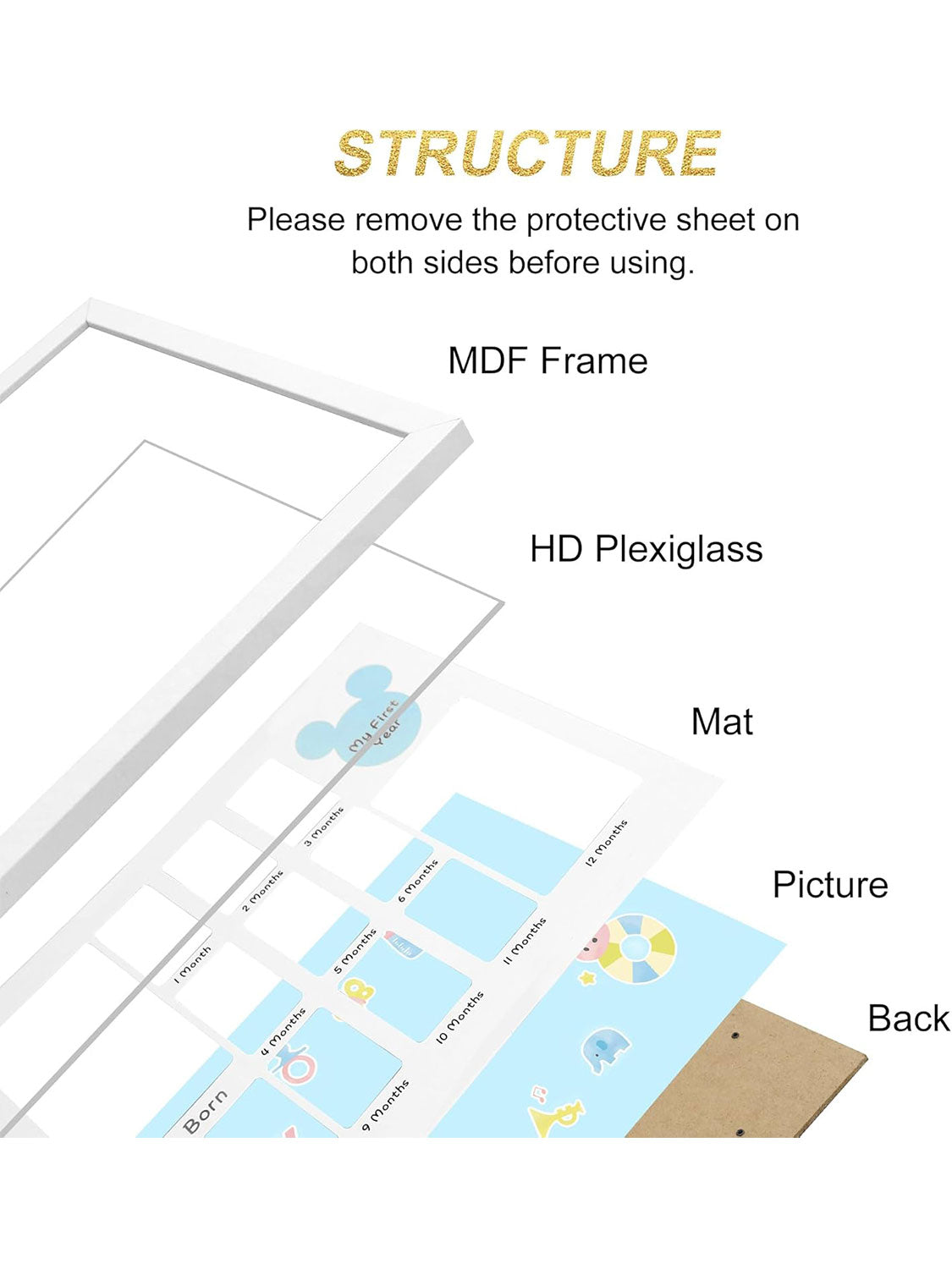 White 12x16 Baby's First Twelve Months Picture Frame